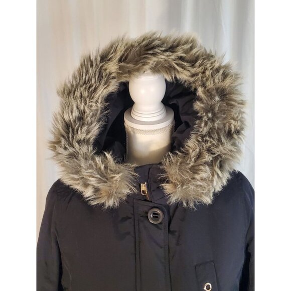 Steve Madden Parka Black Faux Fur Trim And Lining Removable Hood Sz M Penny Lane - Picture 3 of 16